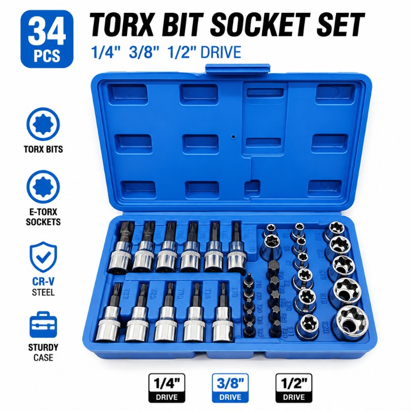 Cnc Bits - 34-delige Torx-bit & E-Torx-stersleutelset 1/4