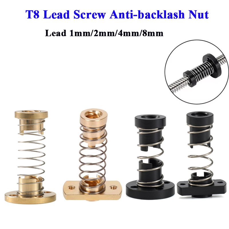 Lead Screw 8Mm - T8 Loodschroef Anti-speling Moer Messing/POM Lente
