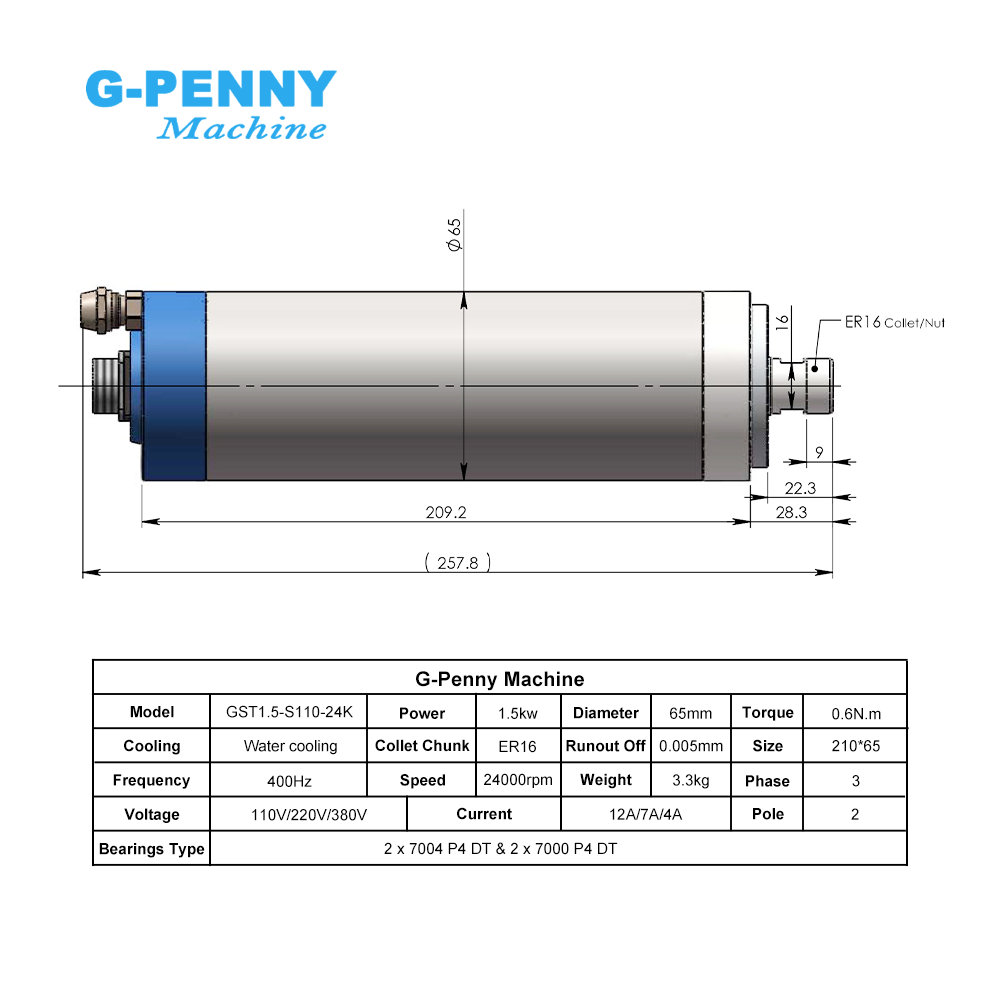 G-Penny CNC 1.5KW ER16 65mm 4  - Water Cooled Spindle recensie en prijs