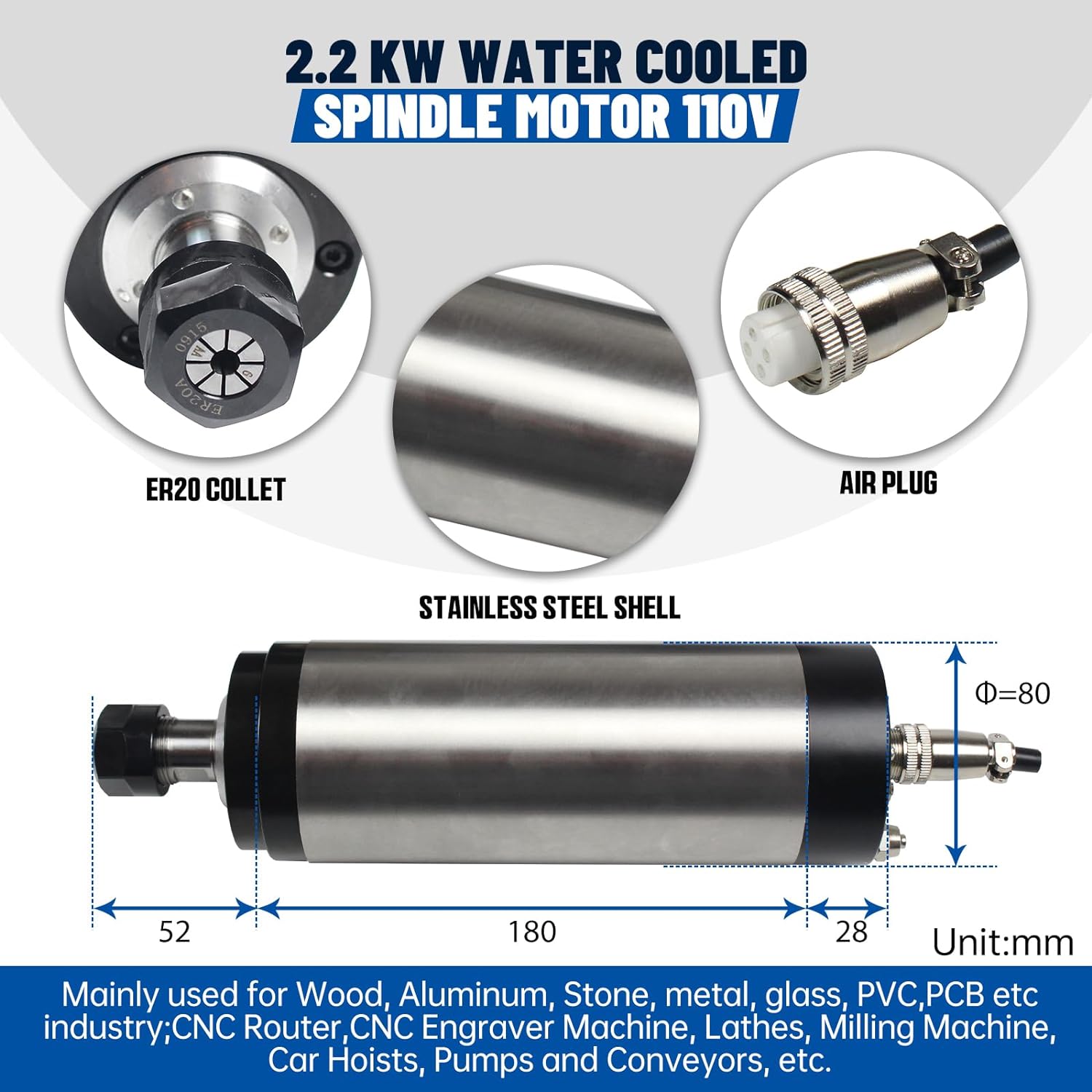 110V 220V Spindel Motor 2.2kw  - Water Cooled Spindle recensie en prijs